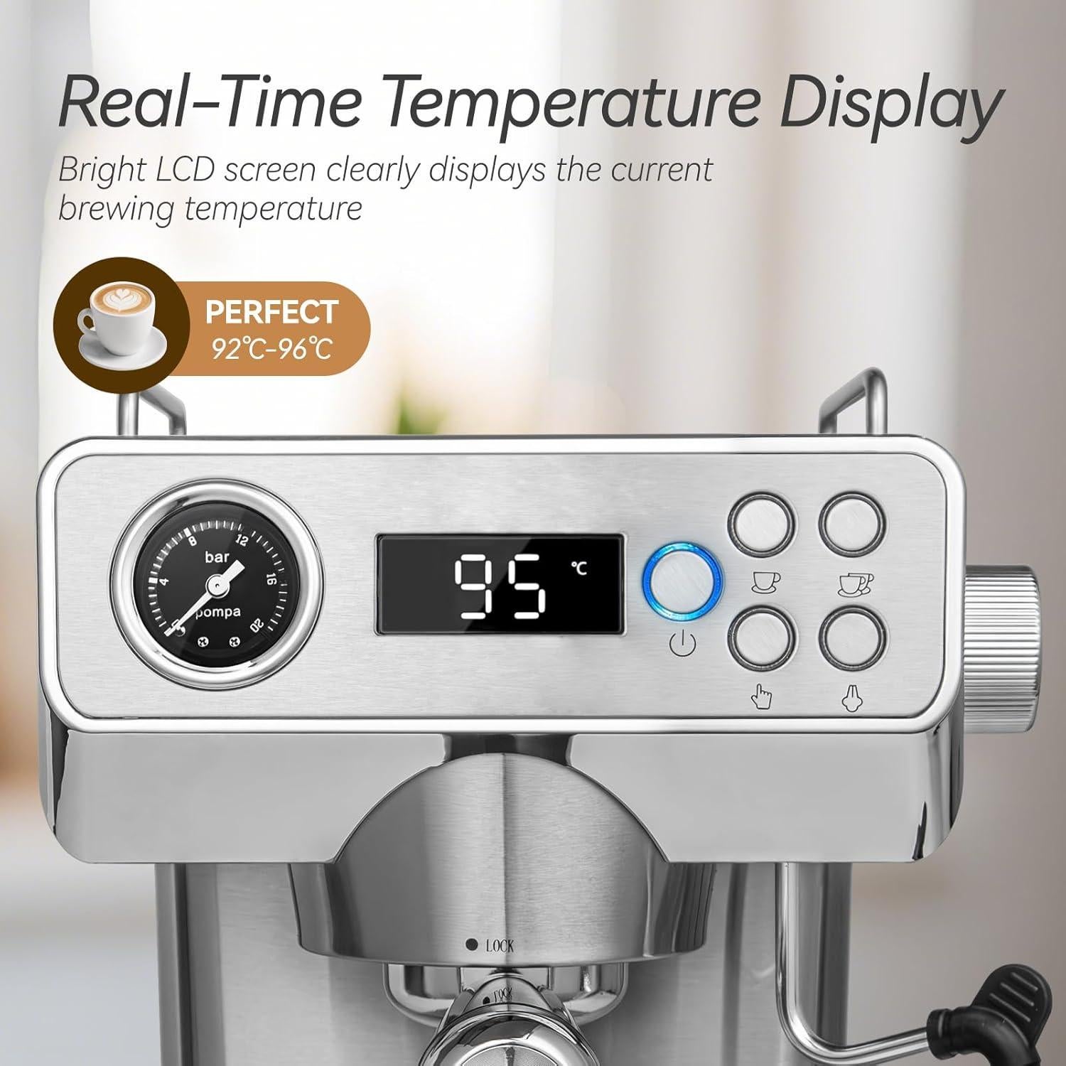 Máquina de Espresso GeniCup 601A con Espumador y Manómetro 20 Bar