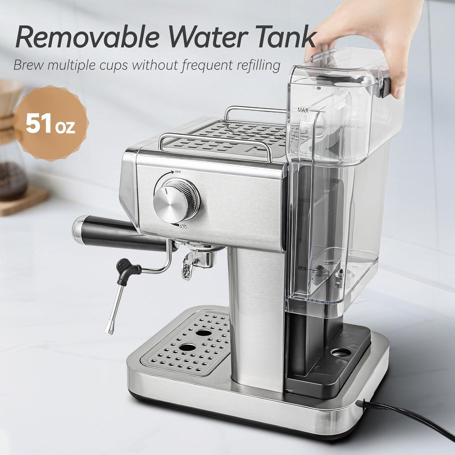 Máquina de Espresso GeniCup 601A con Espumador y Manómetro 20 Bar