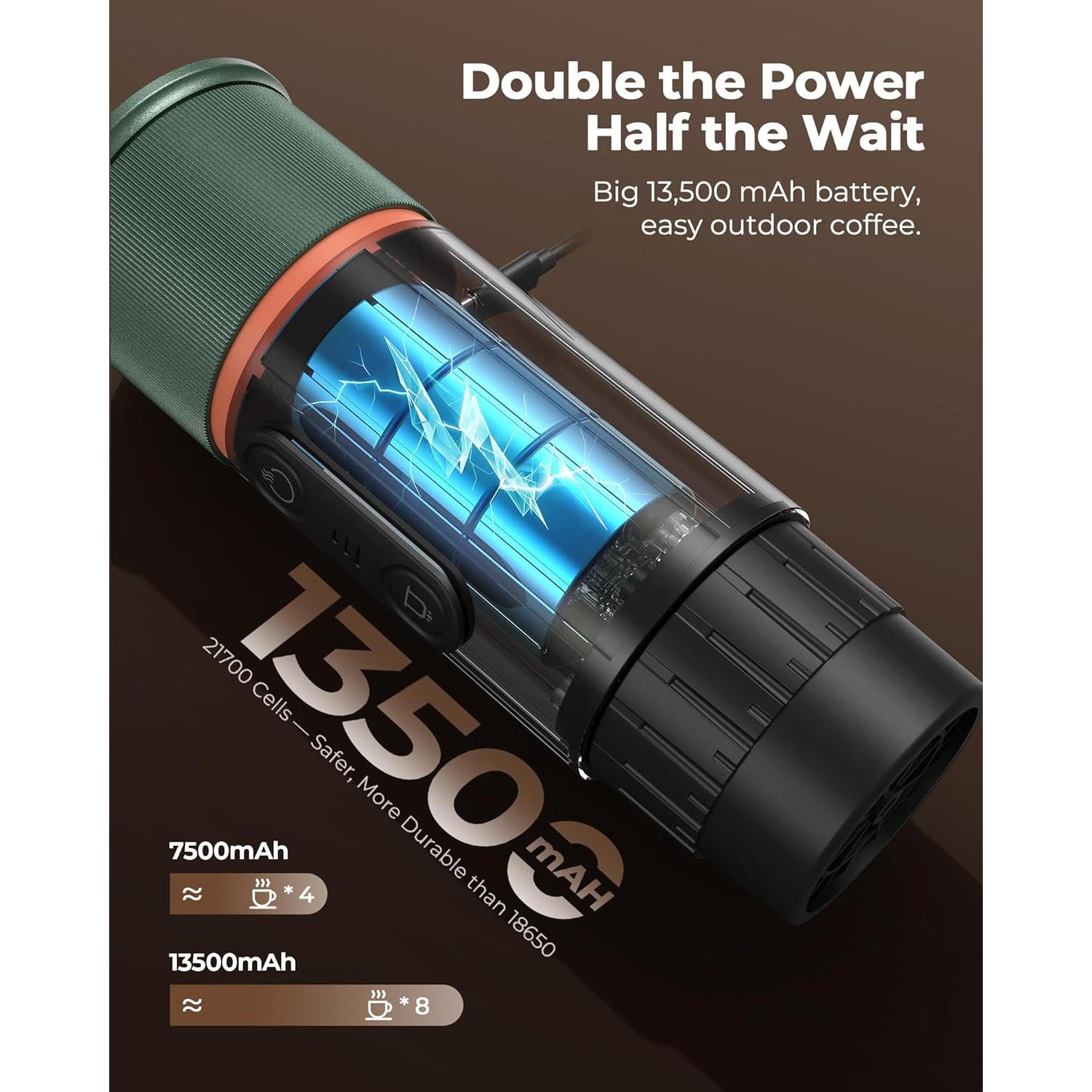 Máquina de café espresso portátil COTGCO Verde 20 Bar USB-C