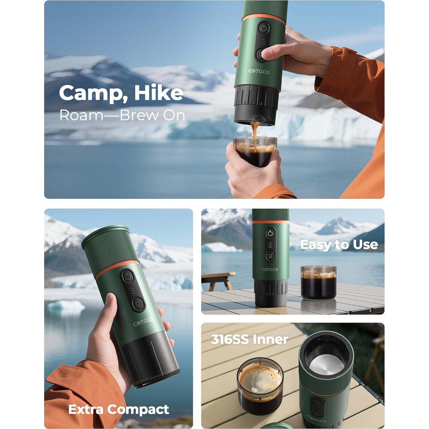 Máquina de café espresso portátil COTGCO Verde 20 Bar USB-C