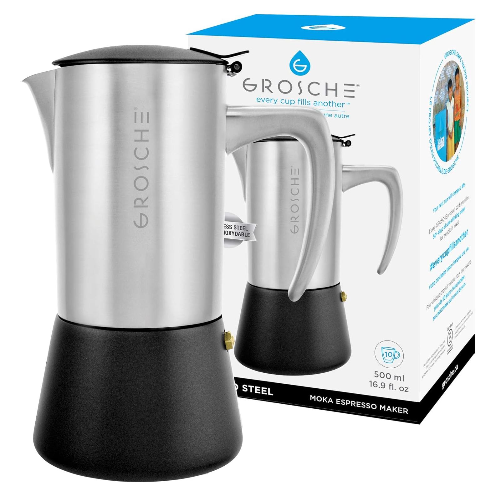Cafetera Moka GROSCHE Milano Acero 10 Tazas Espresso