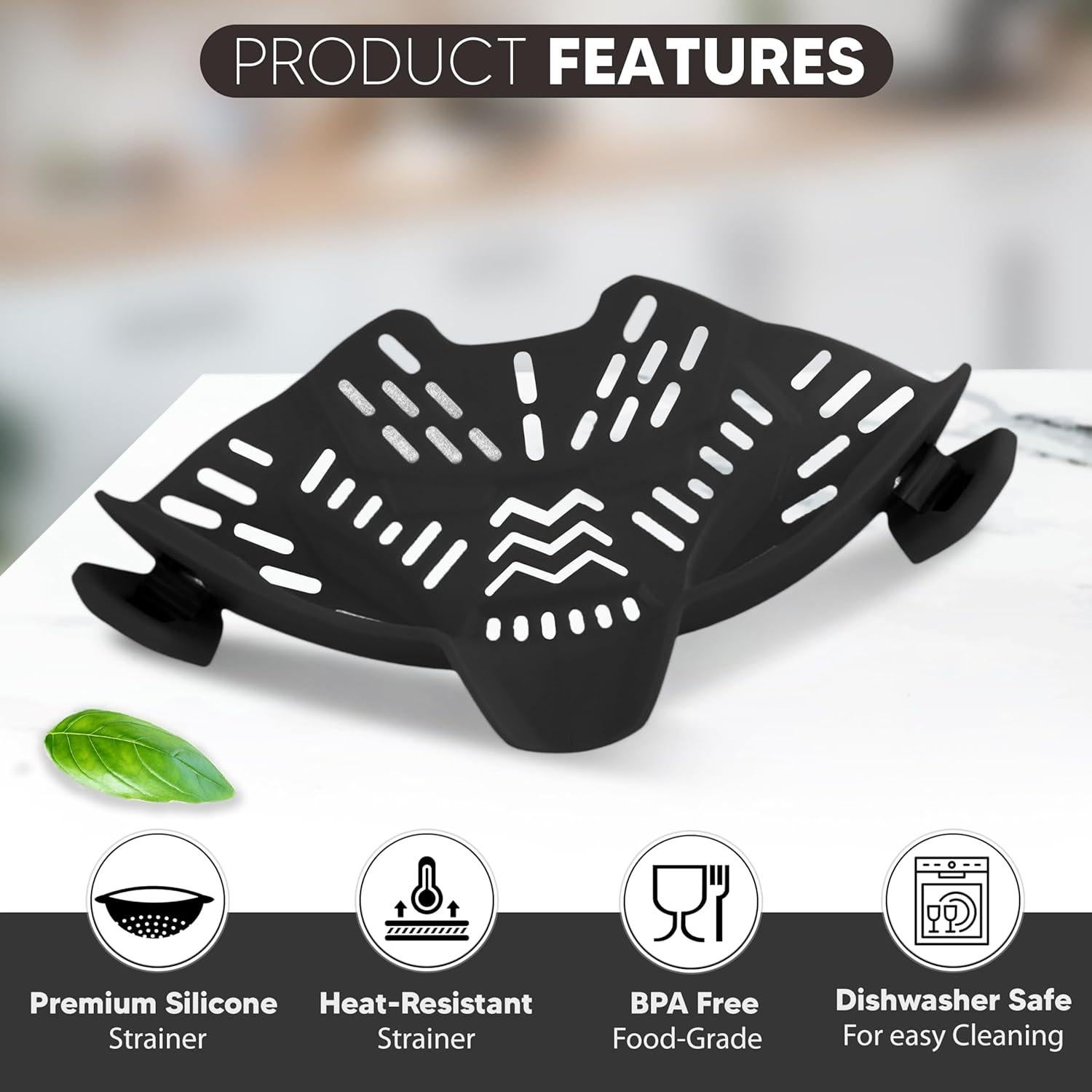 Colador de Olla para Pasta SAMUSAI de Acero Inoxidable Negro