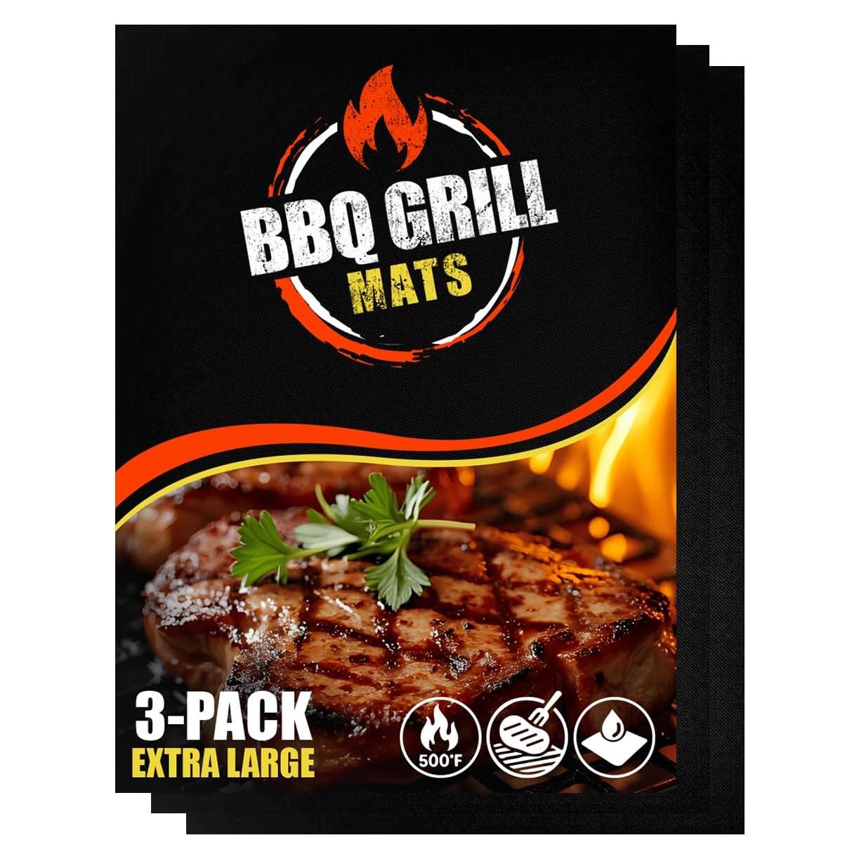 Linda's Essentials Extra Large Grill Mats for Outdoor Grill Mat (3 Pack) - Reusable Heat-Resistant Grilling Mats for Outdoor Grill, Non Stick Grill Matt, Easy Clean BBQ Mats for Outdoor Grills