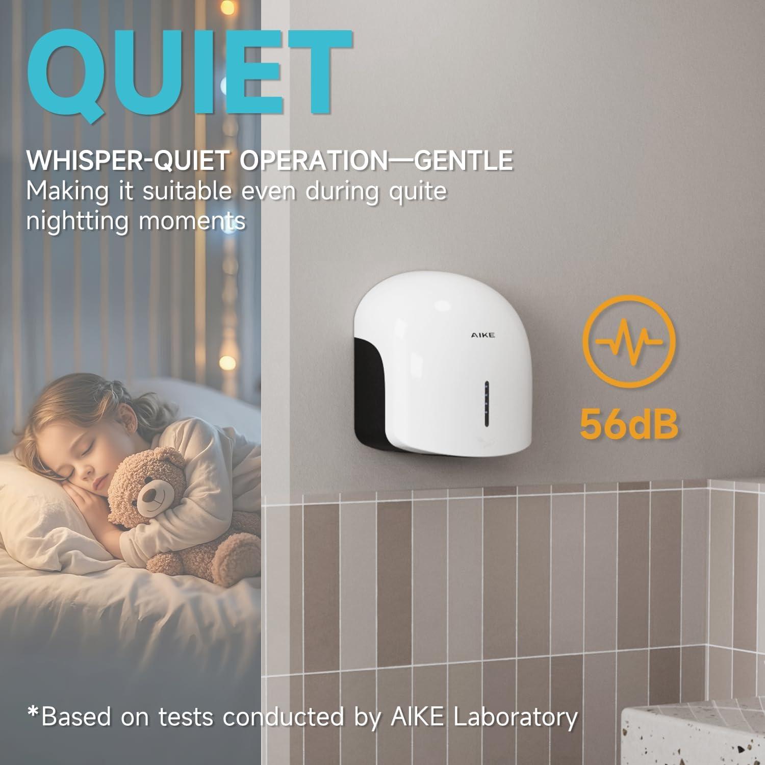 Secador de Manos AIKE AK2637 Blanco, Bajo Ruido, 1500W