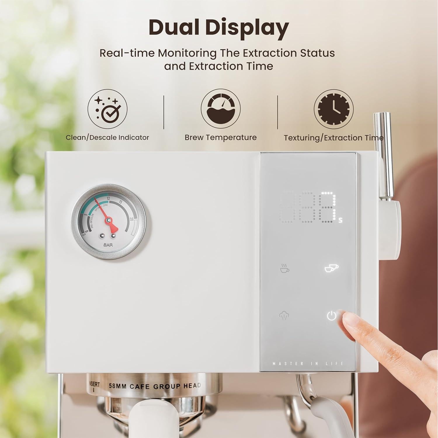 Máquina de Espresso Gevi 20 Bar con Varilla de Vapor 58mm