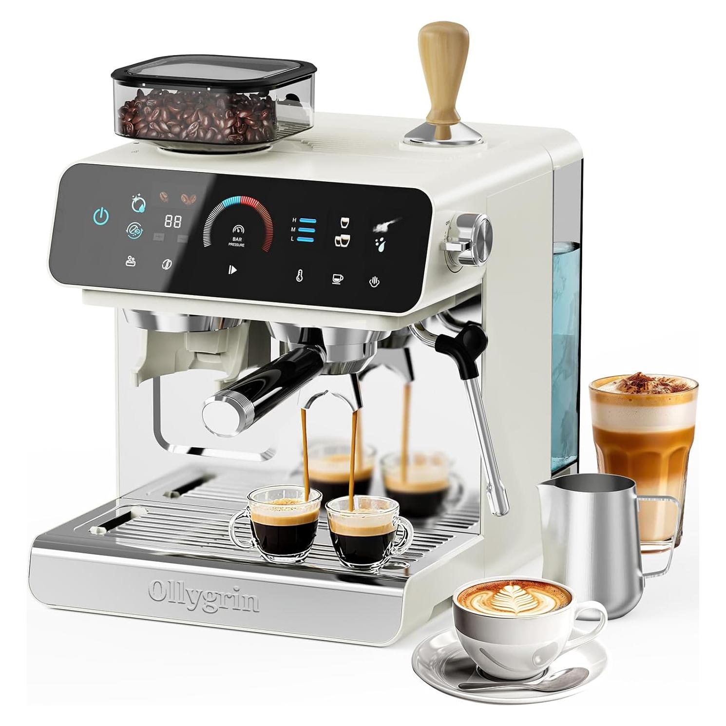 Máquina de Espresso Ollygrin con Molinillo y Espumador 2.8L
