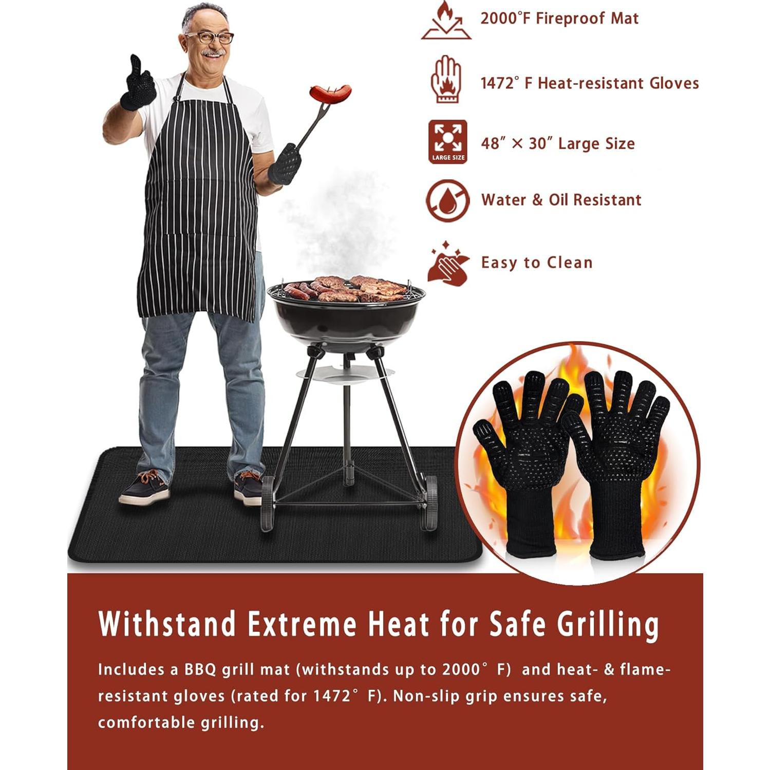 Juego de Parrilla JUIN: Alfombrilla Ignífuga y Guantes BBQ