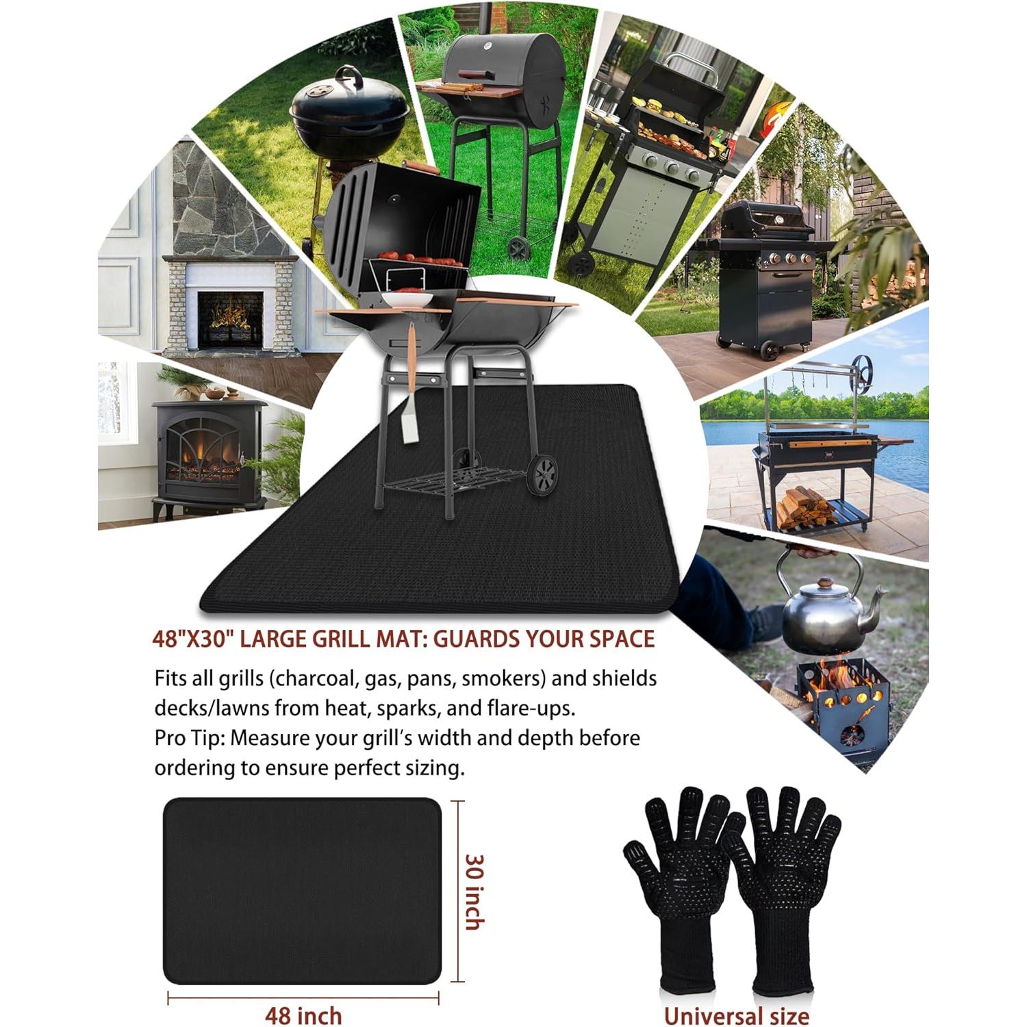 Juego de Parrilla JUIN: Alfombrilla Ignífuga y Guantes BBQ
