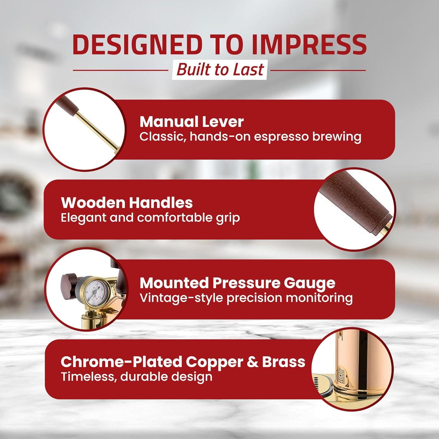 Máquina de Espresso La Pavoni Profesional PB-16 - Cobre y Latón