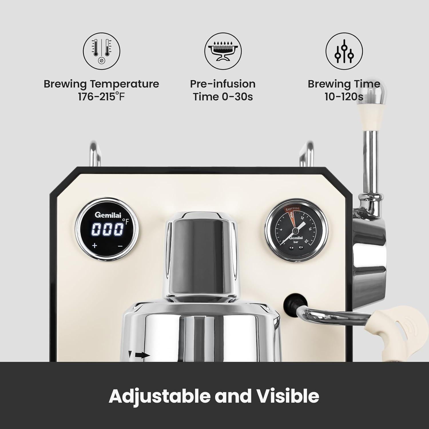 Máquina de Espresso Gemilai G3006 15 Bar Semi-Automática 1.68L