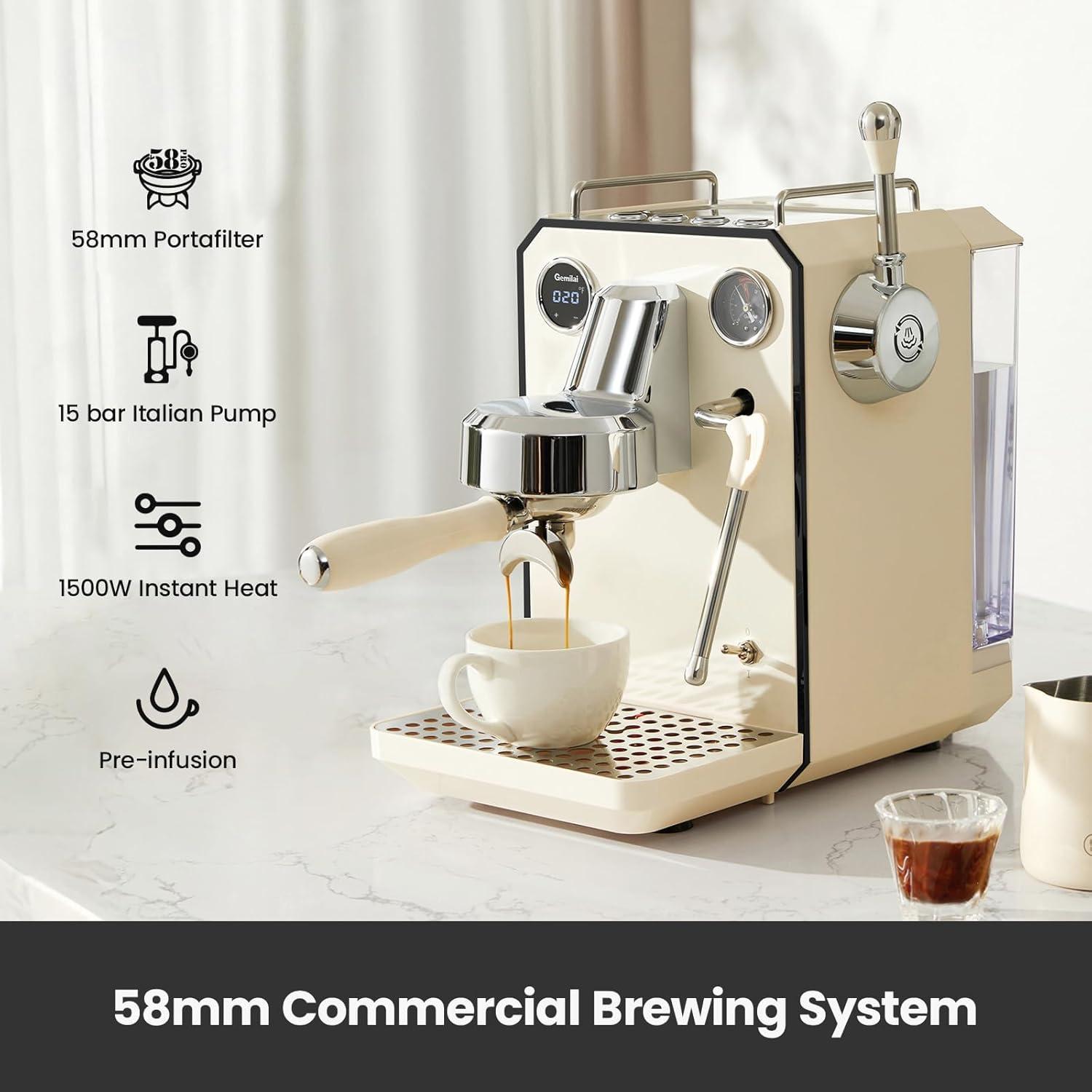 Máquina de Espresso Gemilai G3006 15 Bar Semi-Automática 1.68L
