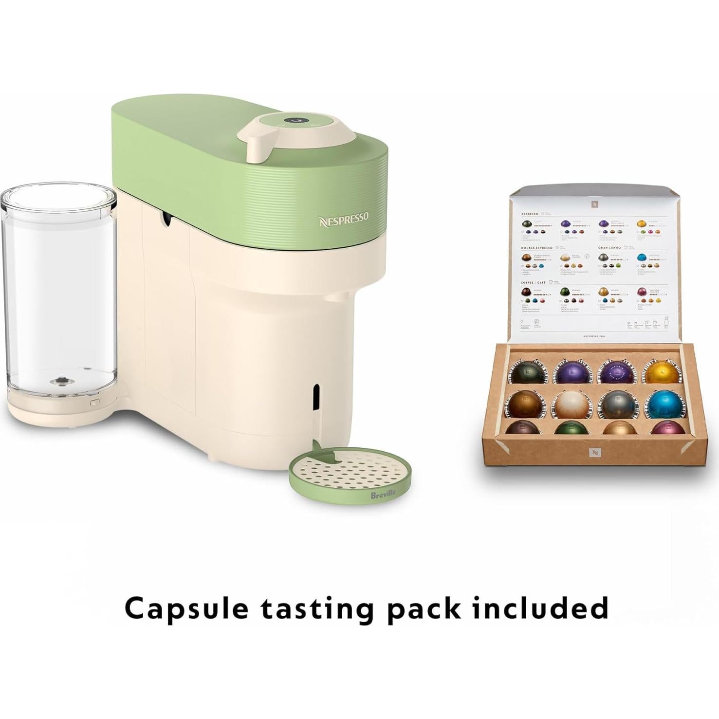 Cafetera Nespresso Vertuo Pop+ Breville Pistacho 5 Tamaños