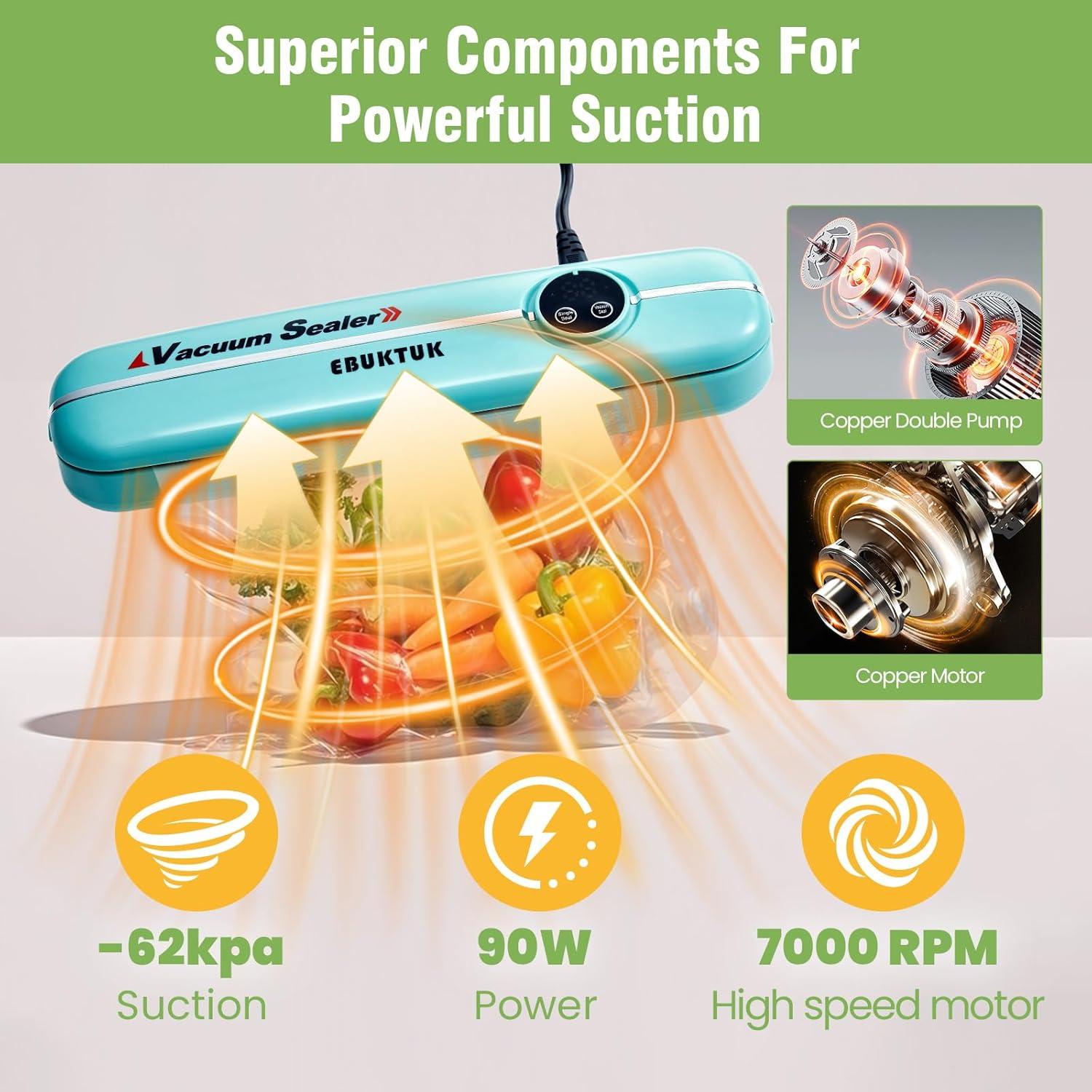 Máquina Selladora al Vacío EBUKTUK Verde Automática 90W