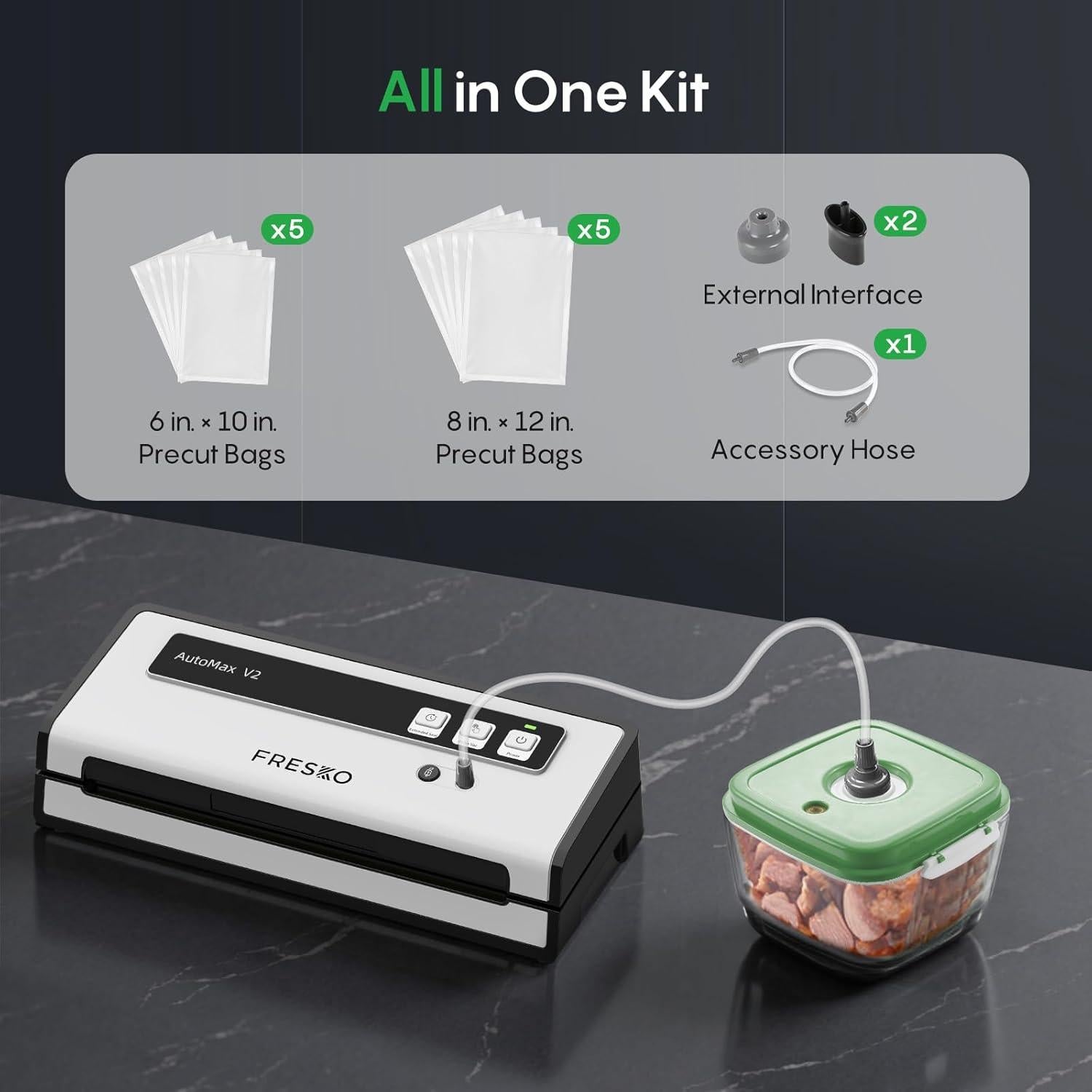 Máquina Selladora al Vacío Fresko V2 Automática 140W con 10 Bolsas