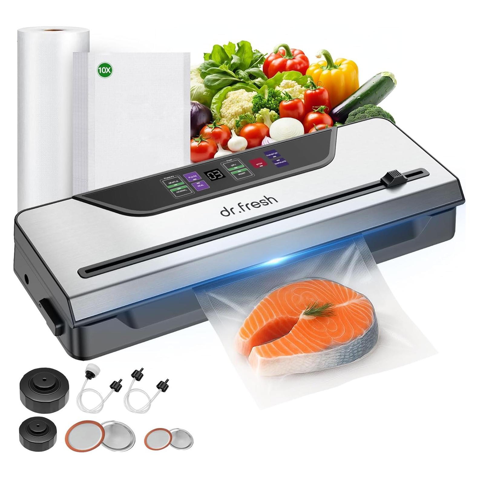 Sellador al vacío DR.Fresh VS8005 10 en 1 con cuchilla y 10 bolsas