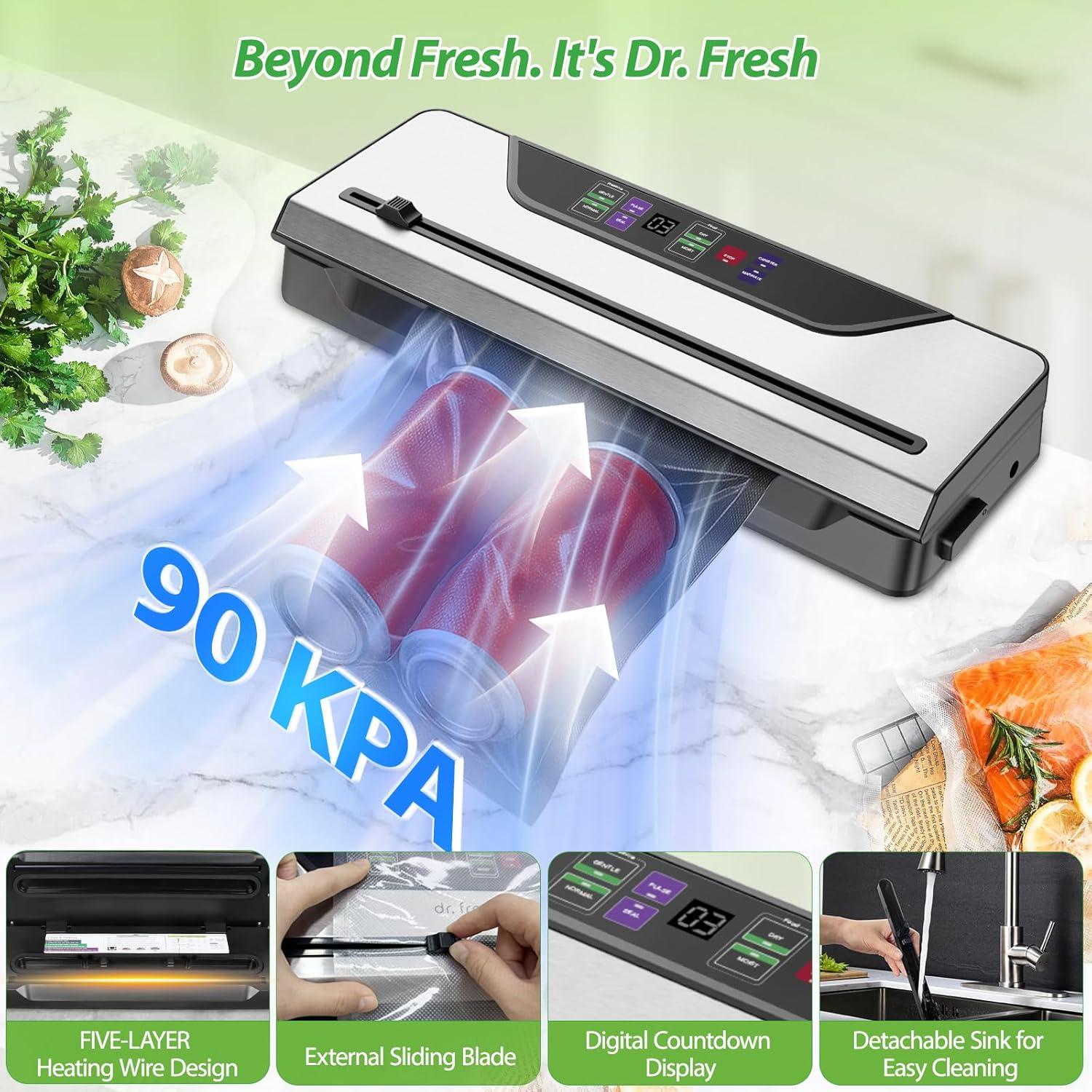 Sellador al vacío DR.Fresh VS8005 10 en 1 con cuchilla y 10 bolsas