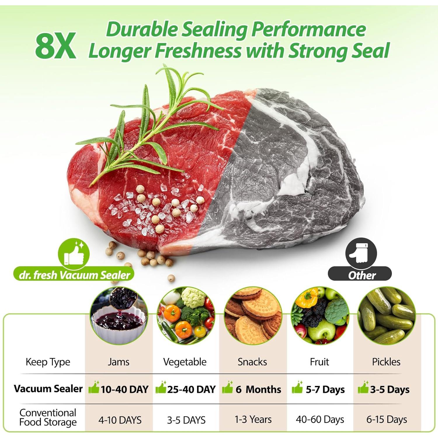 Sellador al vacío DR.Fresh VS8005 10 en 1 con cuchilla y 10 bolsas