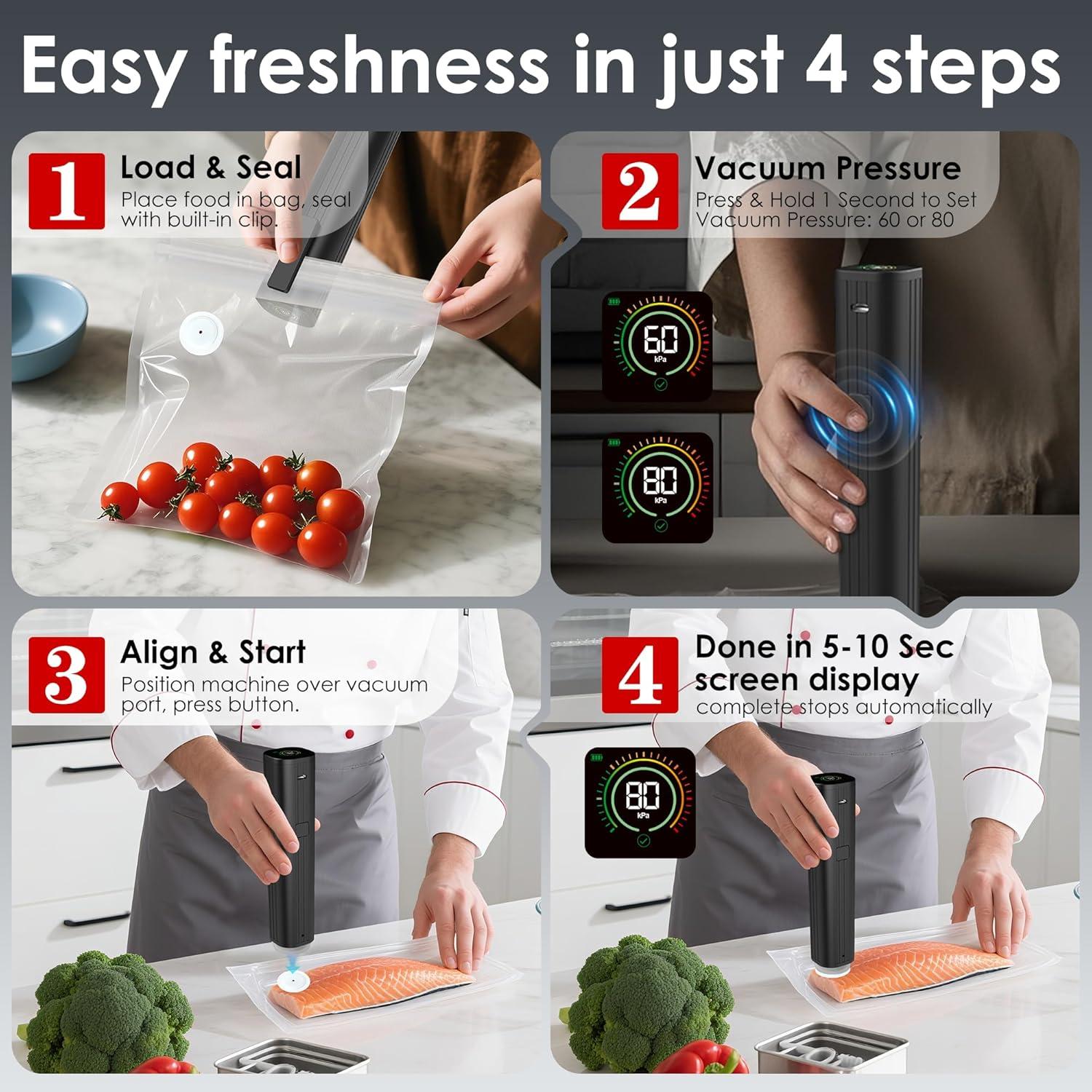 Sellador al vacío portátil Elxis JZK01 + 30 bolsas reutilizables