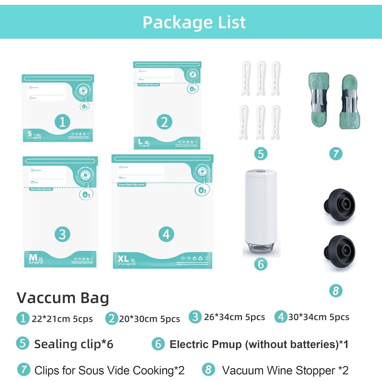 Sellador al Vacío Eléctrico CABIBOX con 20 Bolsas Reutilizables