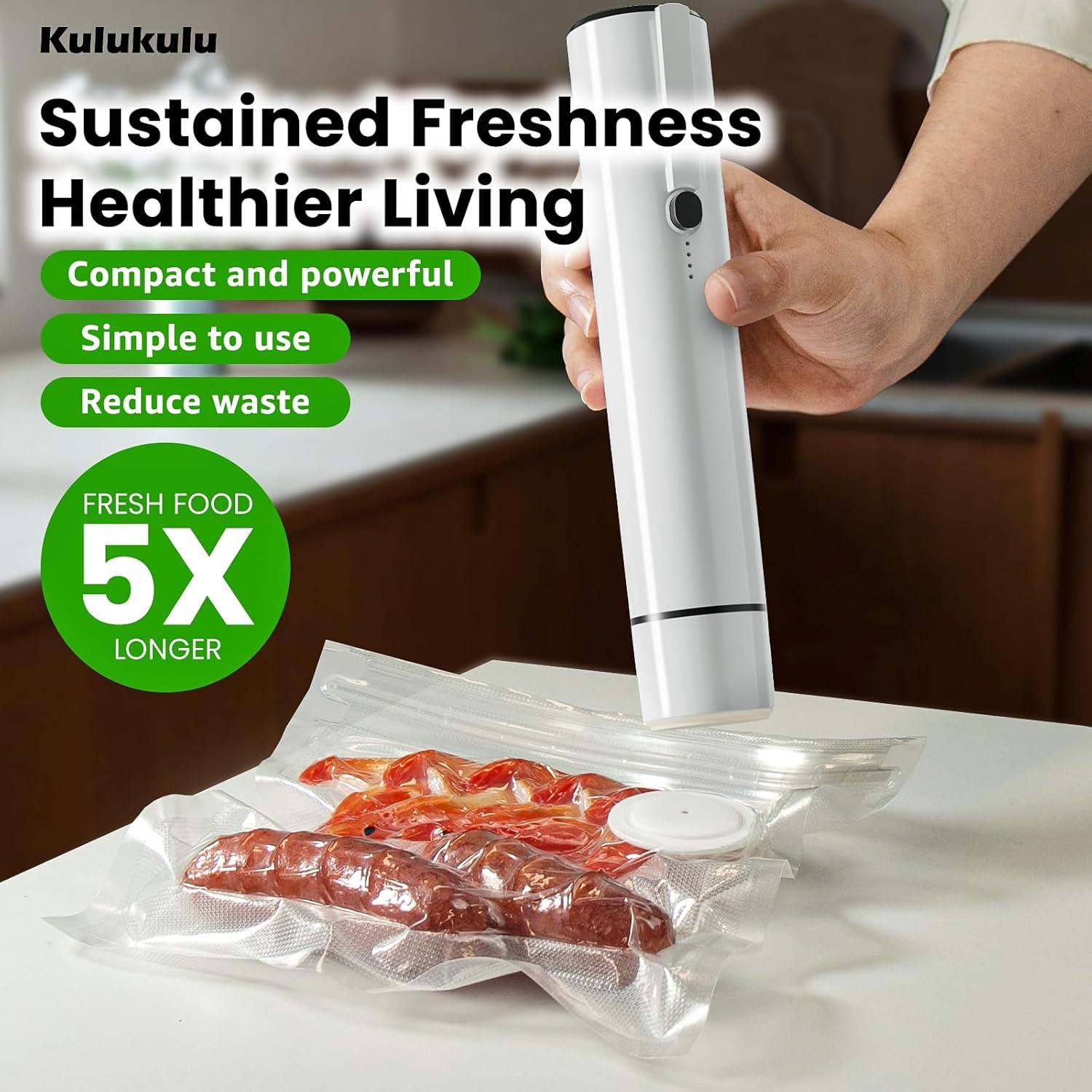 Sellador al Vacío Kulukulu A1 Portátil + 30 Bolsas Reutilizables