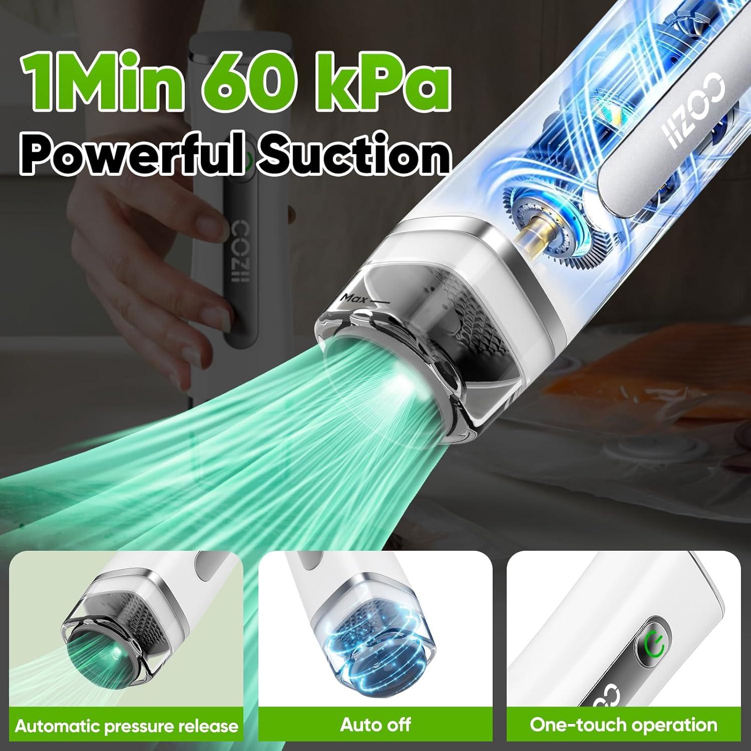 Sellador al vacío COZII portátil blanco + 30 bolsas reutilizables