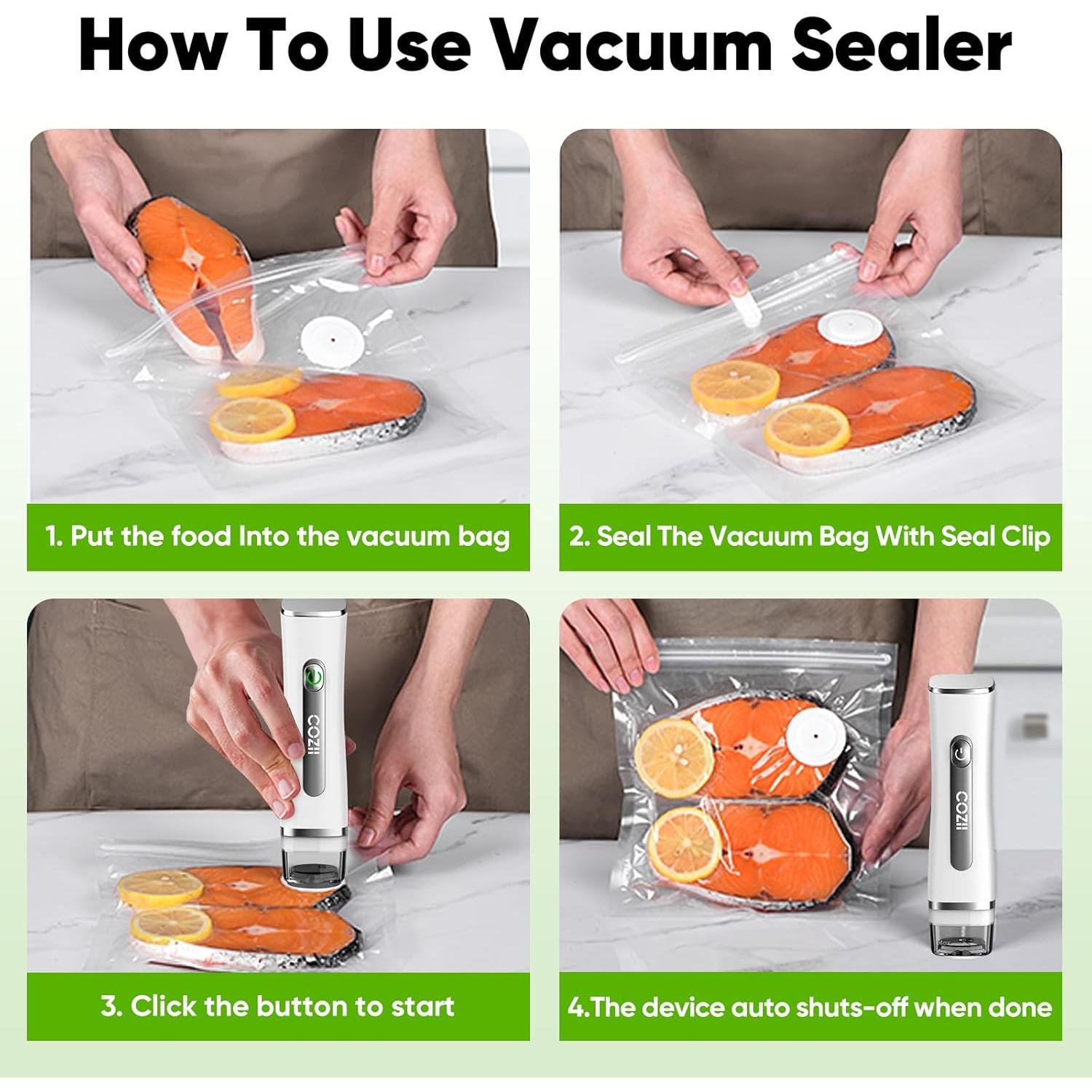 Sellador al vacío COZII portátil blanco + 30 bolsas reutilizables