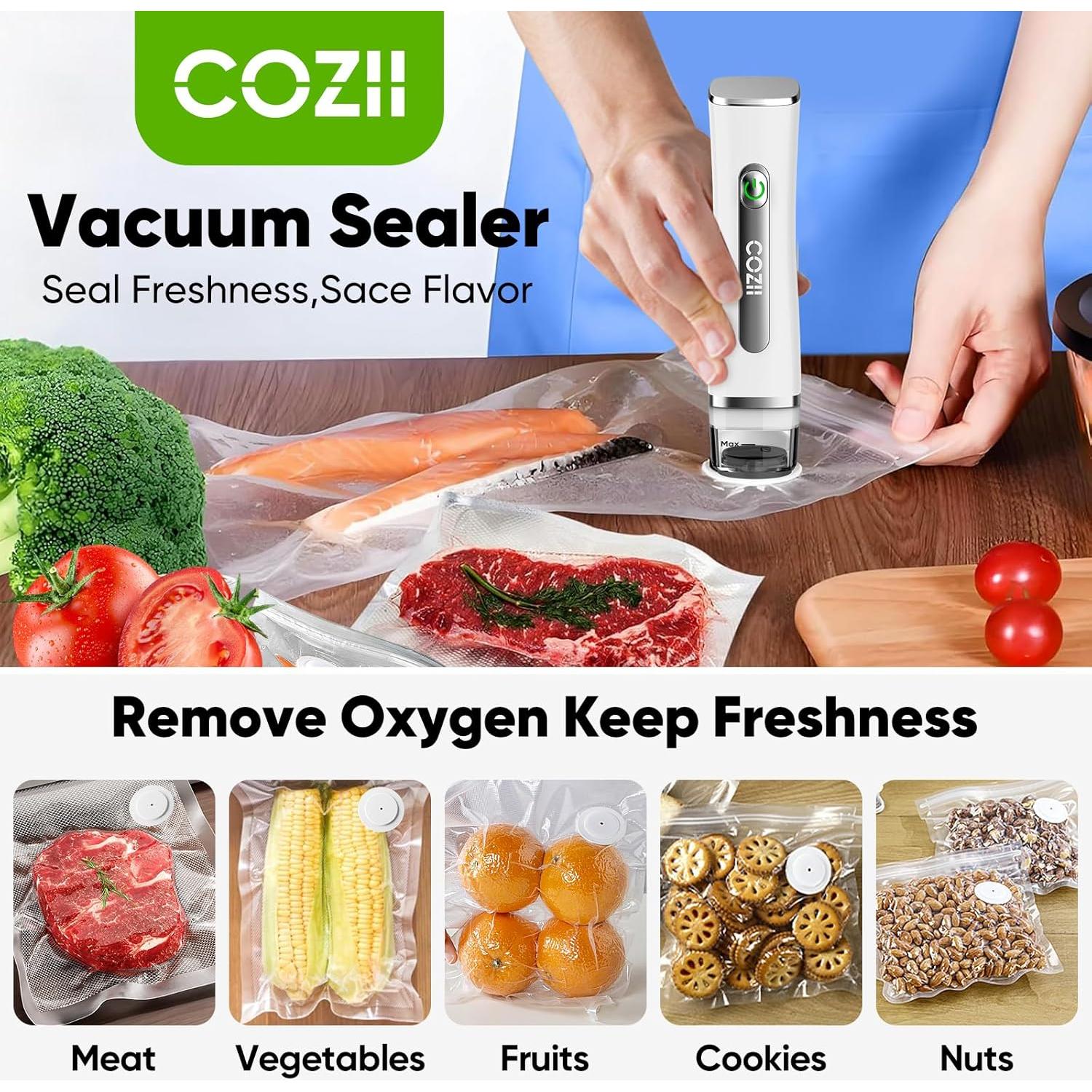 Sellador al vacío COZII portátil blanco + 30 bolsas reutilizables
