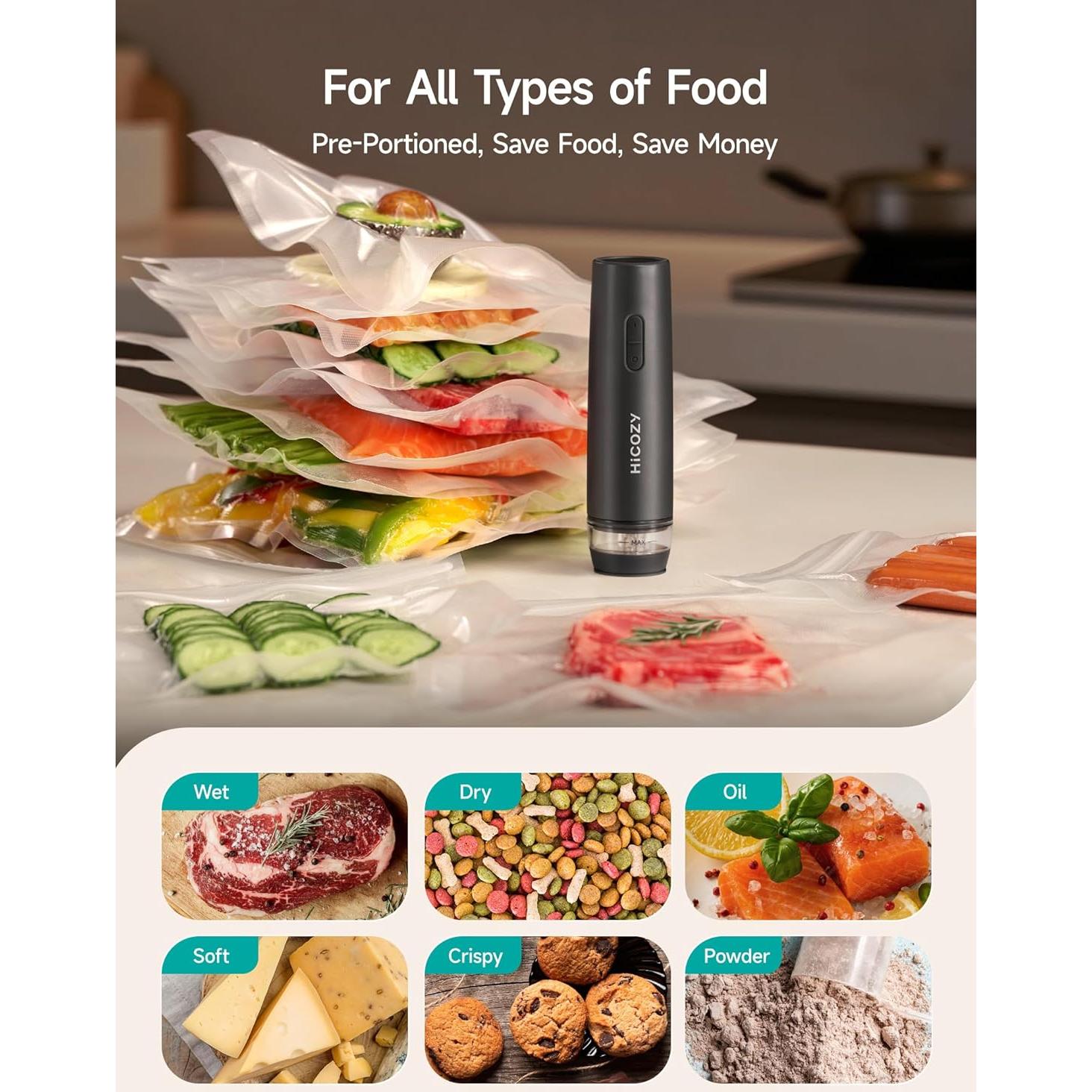 HiCOZY Sellador de Vacío Compacto para Alimentos Gris