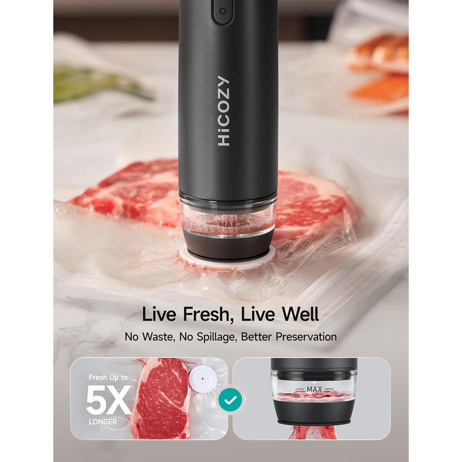 HiCOZY Sellador de Vacío Compacto para Alimentos Gris