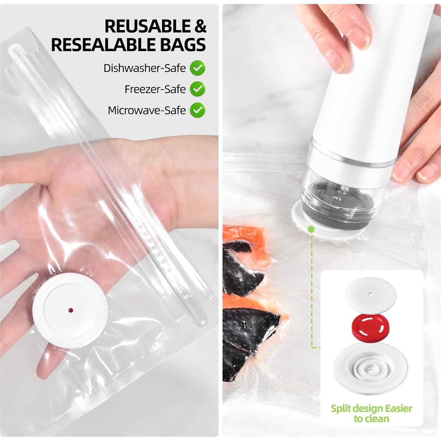 Sellador al vacío Burfocus ZKJ-White con 30 bolsas reutilizables