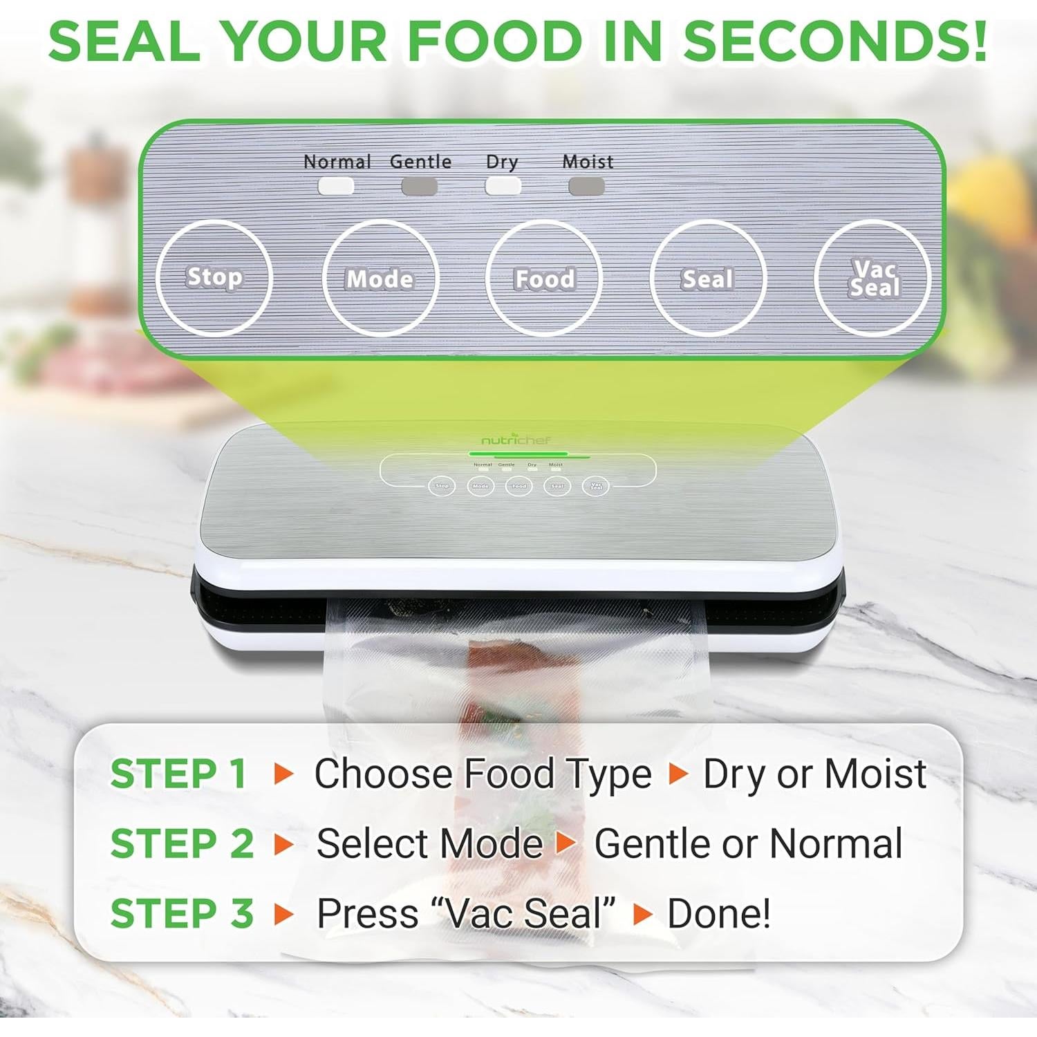 Sellador de Vacío Automático NutriChef PKVS18SL, 110W, Plata