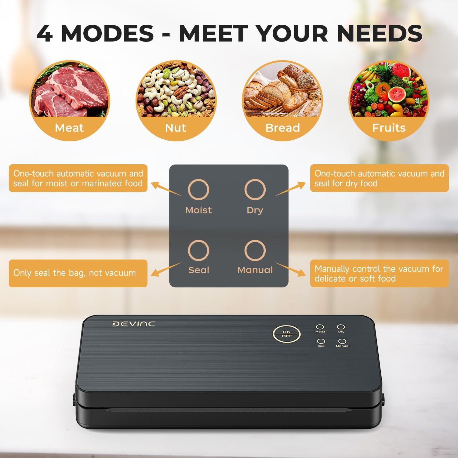 Selladora al Vacío DEVINC HK026 Compacta con 10 Bolsas y Rollo