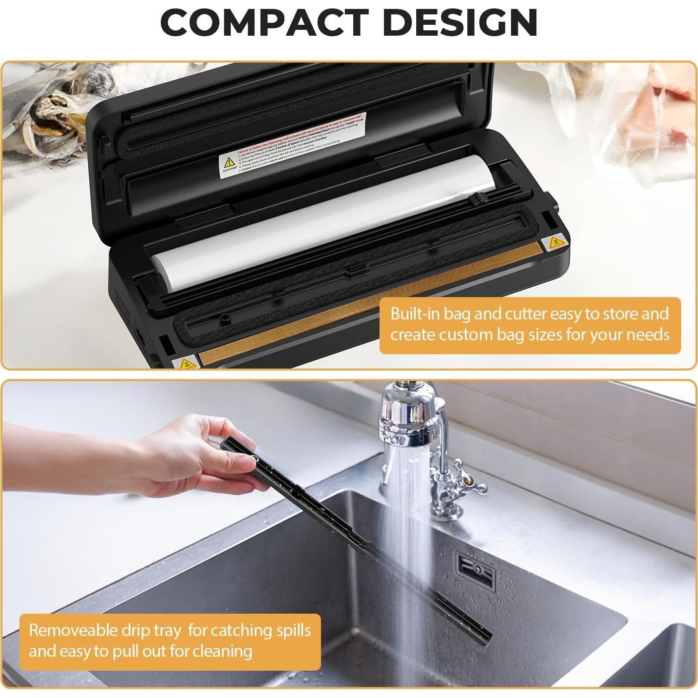 Selladora al Vacío DEVINC HK026 Compacta con 10 Bolsas y Rollo