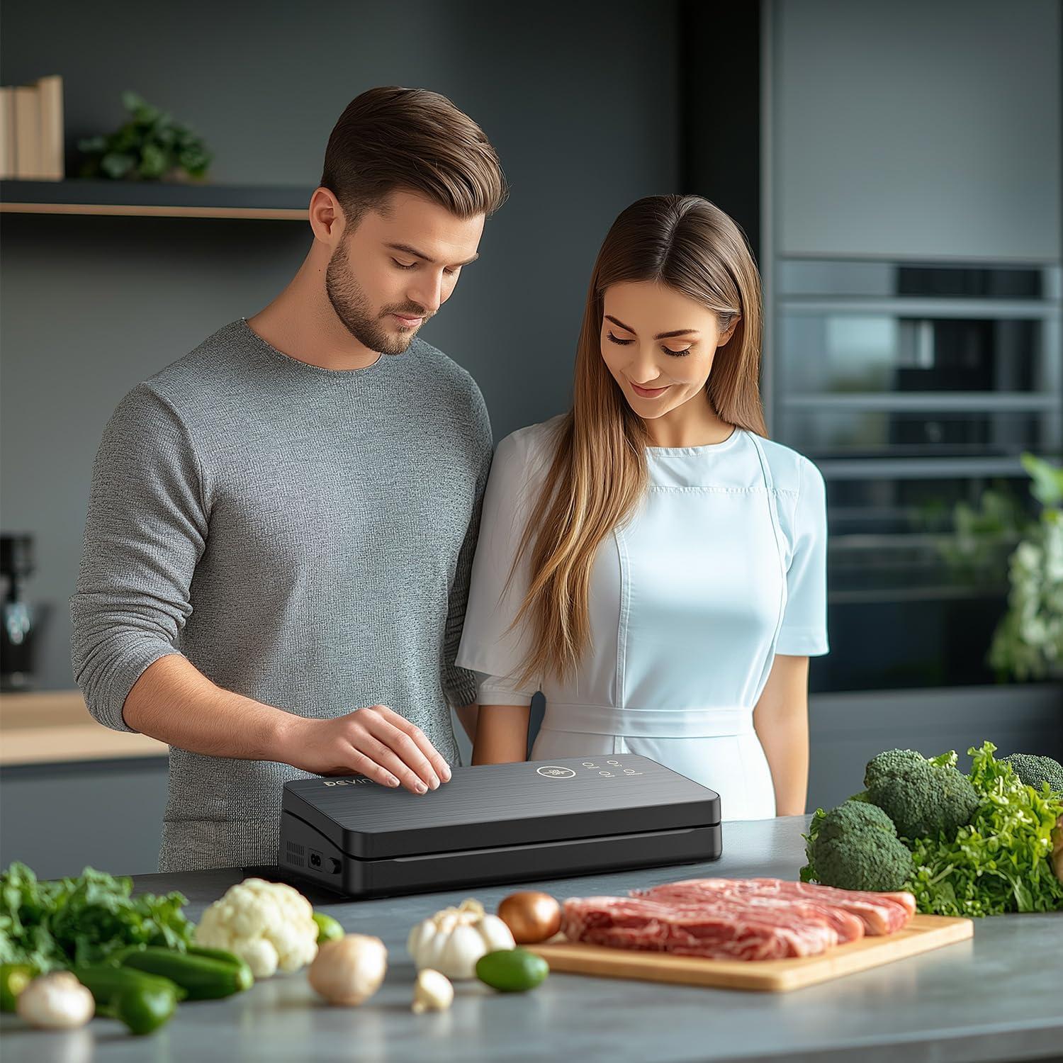 Selladora al Vacío DEVINC HK026 Compacta con 10 Bolsas y Rollo