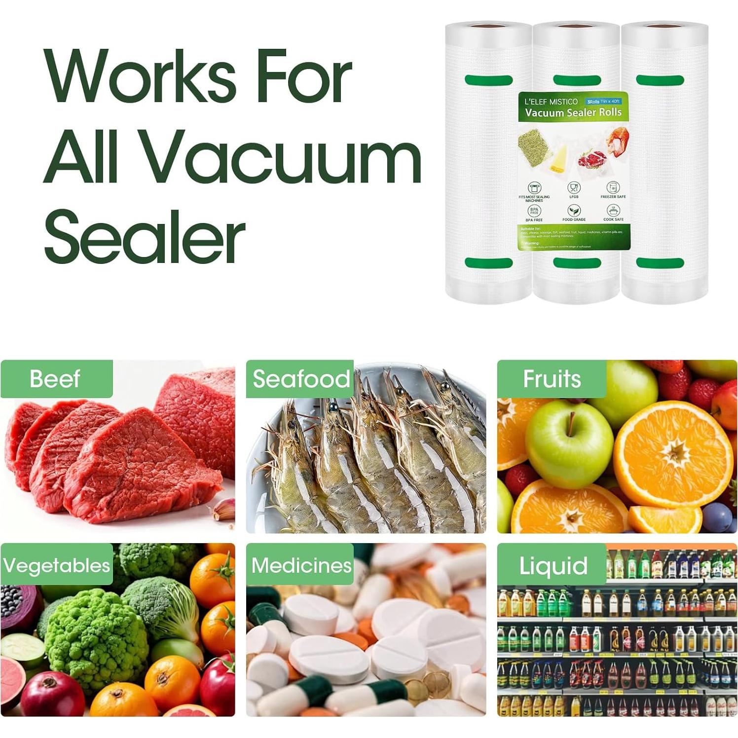 Bolsas de Sellado al Vacío L'ELEF MISTICO 28 cm x 12.2 m (3 Rollos)