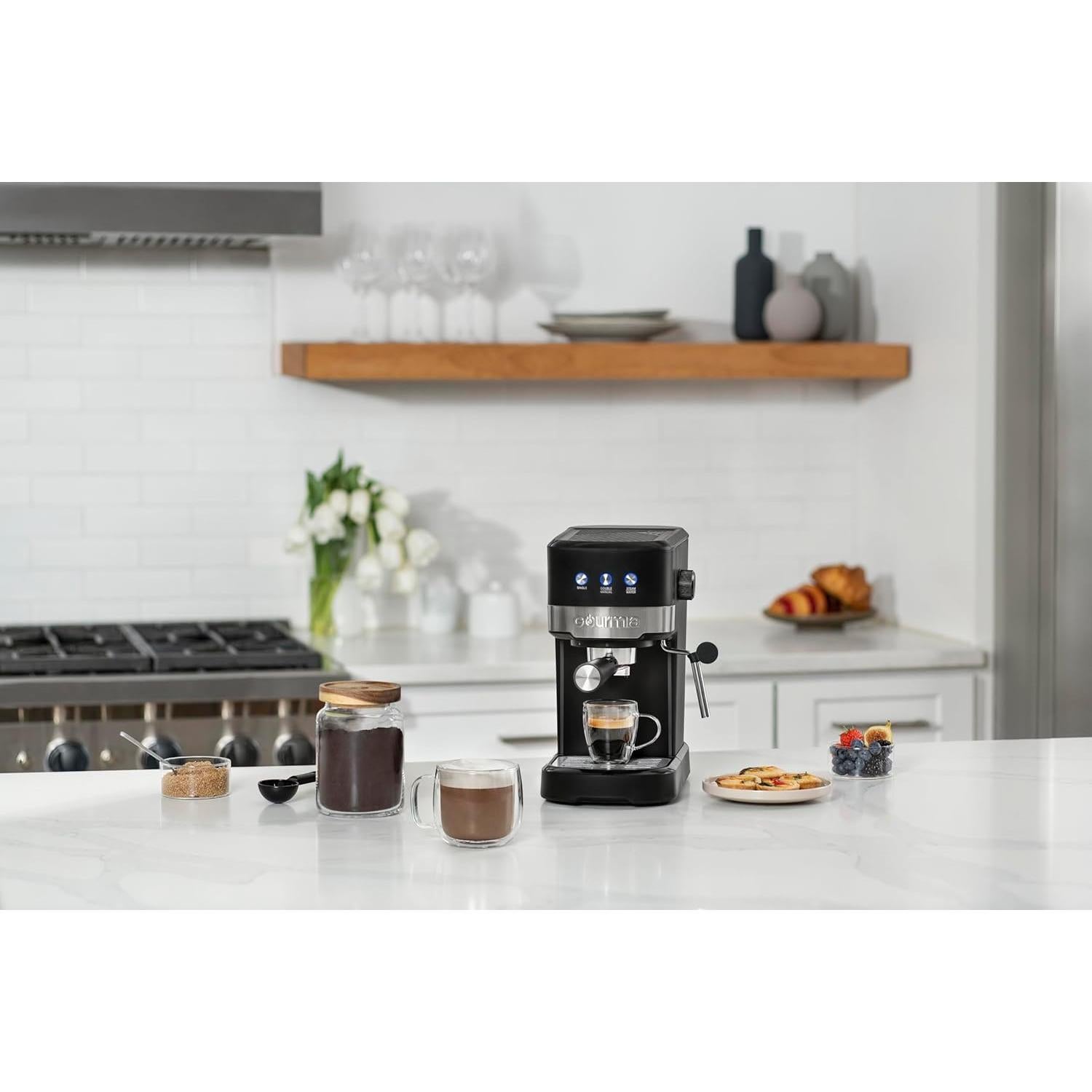 Máquina de Espresso Gourmia GCM4225 15 Bar con Varita de Espuma 1.2L