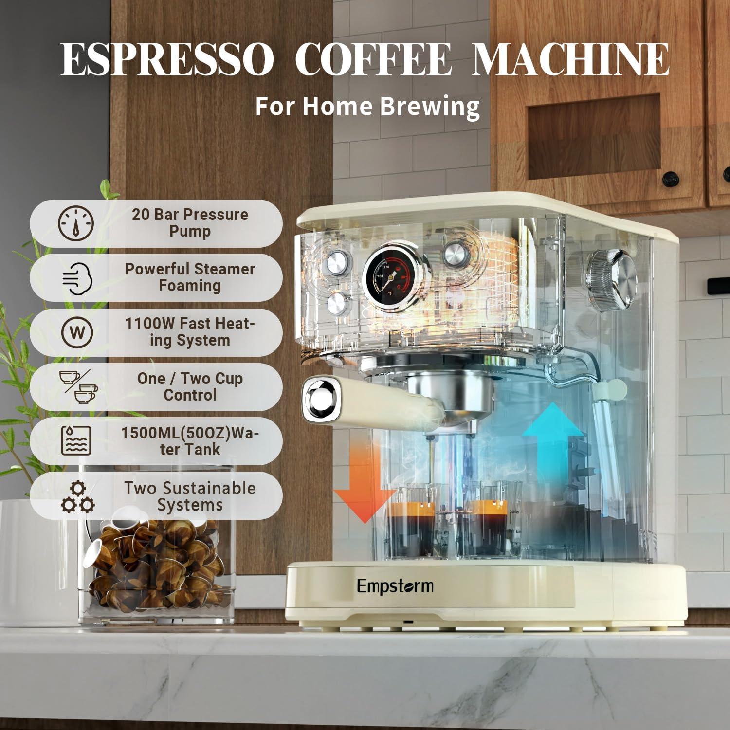 Máquina de Espresso Empstorm CM8501BF-UL 20 Bar 1.5L Blanca