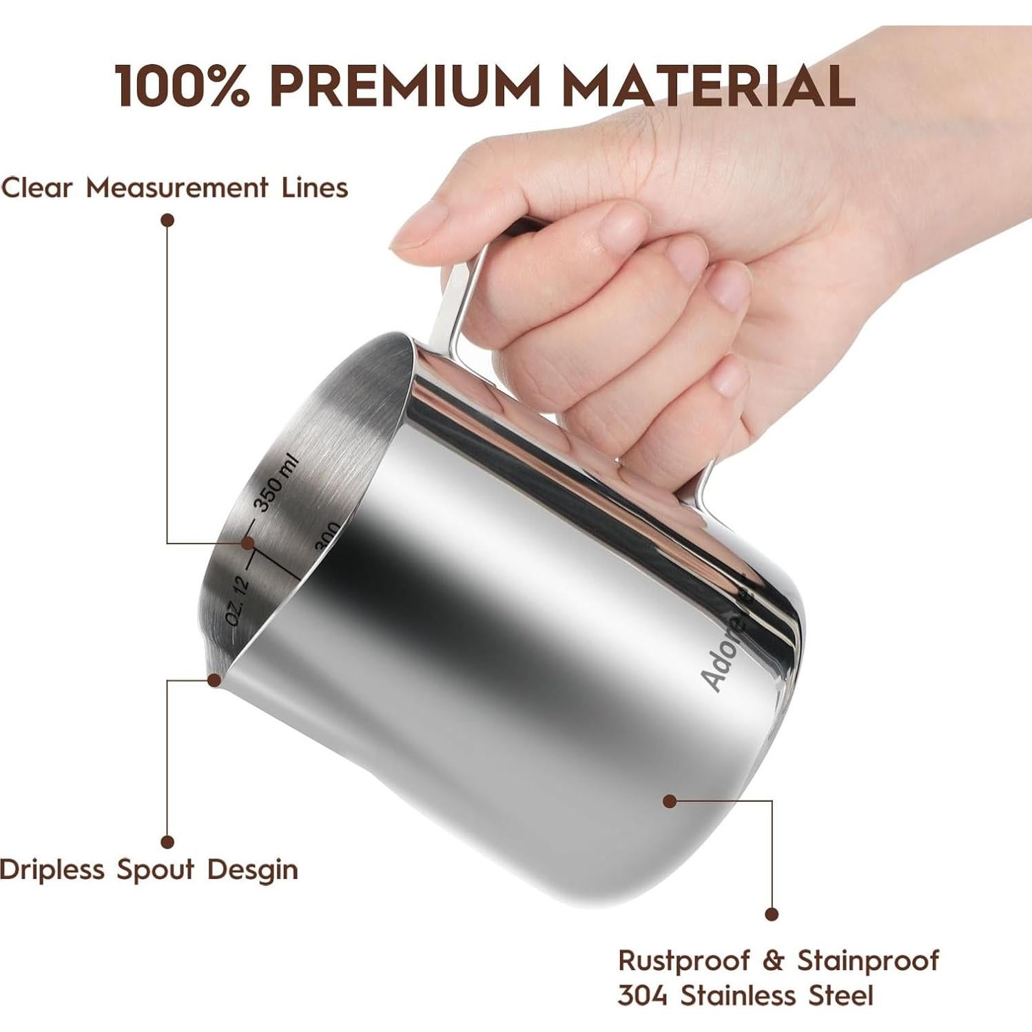 Jarra Espumadora de Leche 340ml Adorever con Pluma Latte