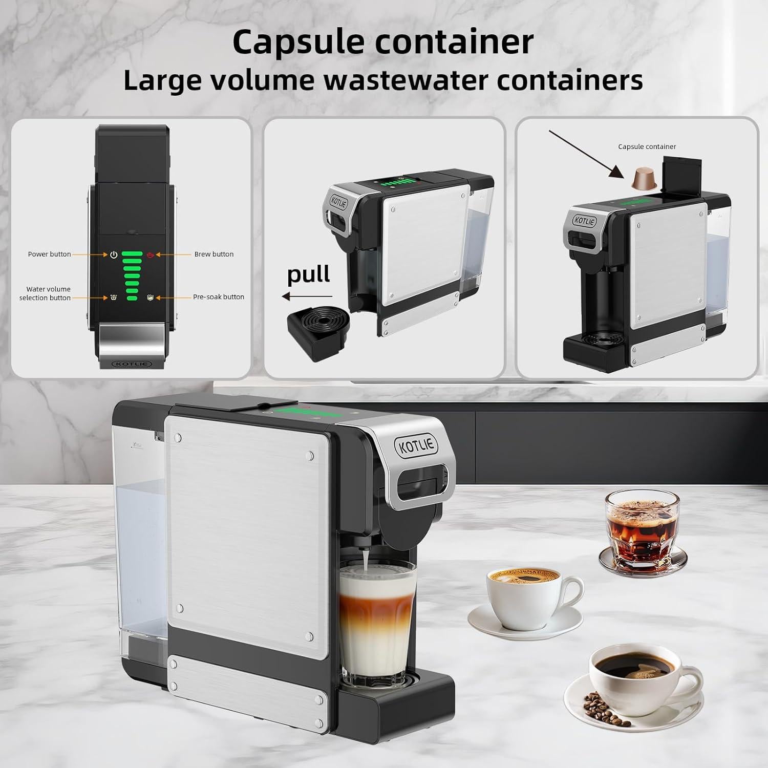 Cafetera KOTLIE ST-550 Espresso 19 Bar 1L Compacta Negra