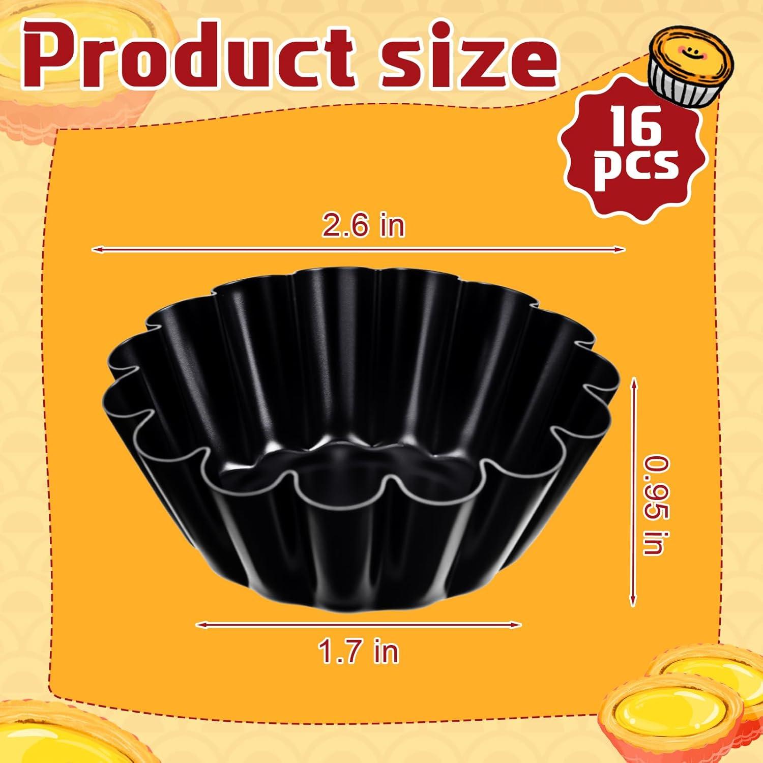 Moldes para Tartas de Huevo LemonRoad 16 Pcs Acero al Carbono 6.6 cm