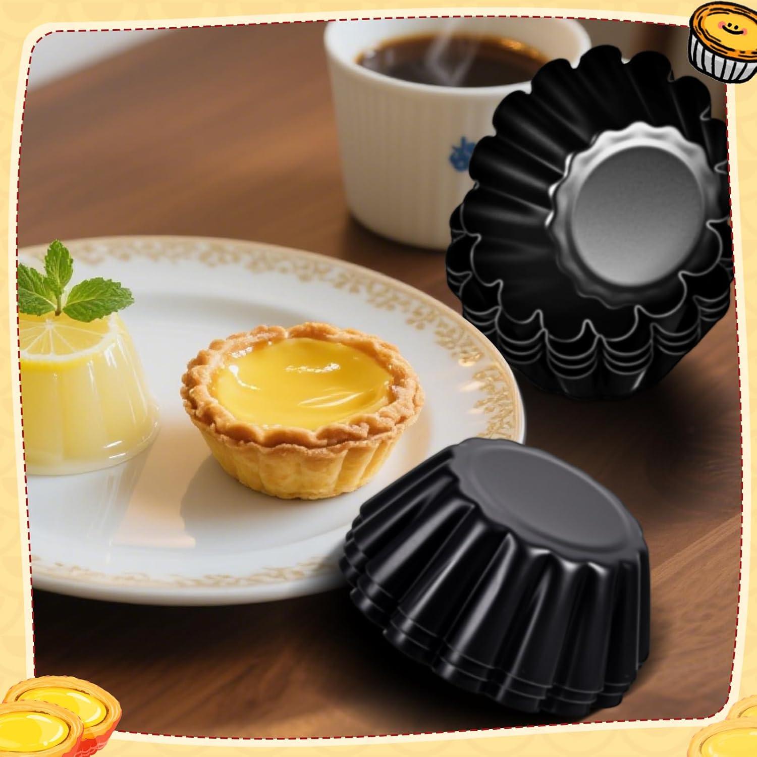 Moldes para Tartas de Huevo LemonRoad 16 Pcs Acero al Carbono 6.6 cm