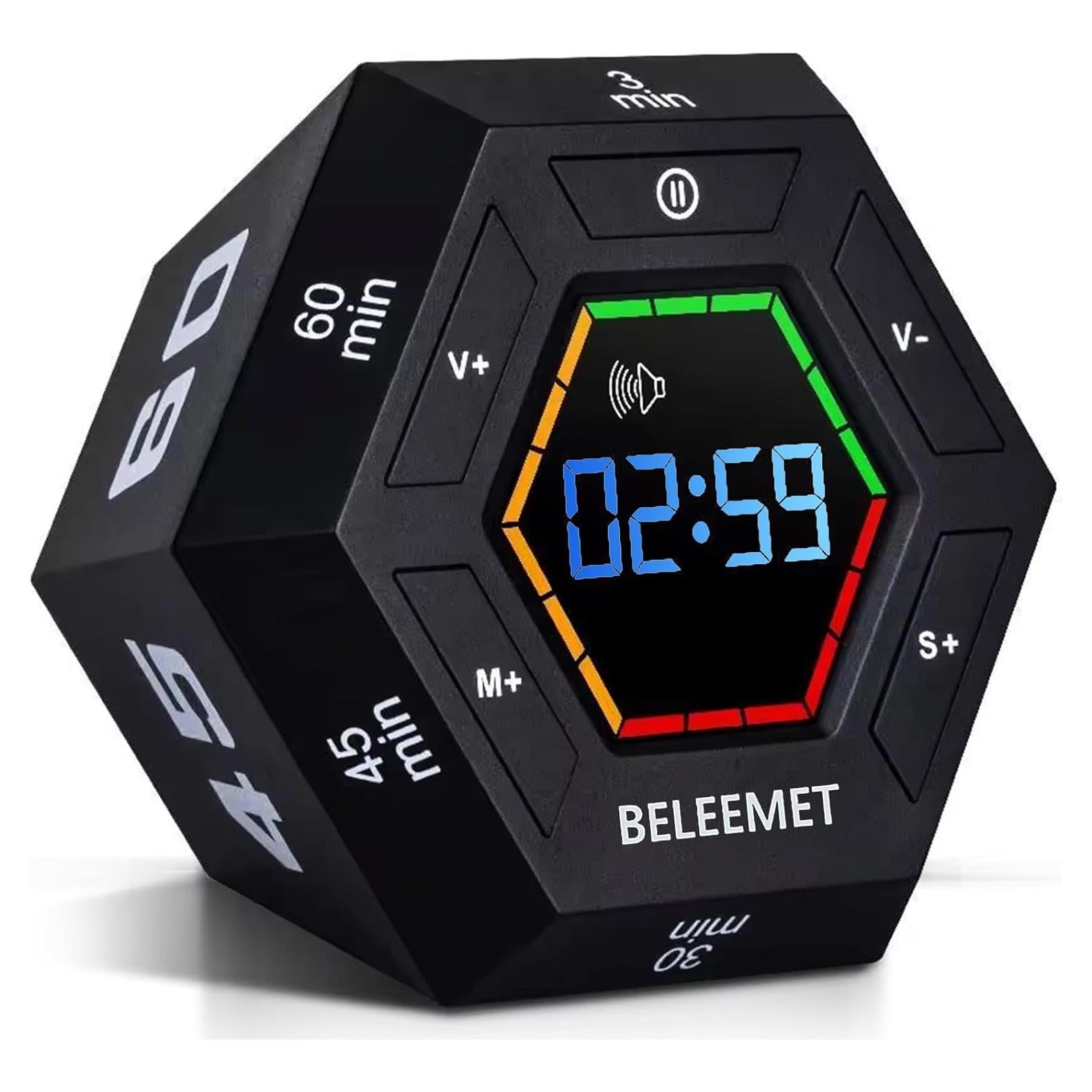 Temporizador Pomodoro Hexagonal Magnético BELEEMET Negro 60min