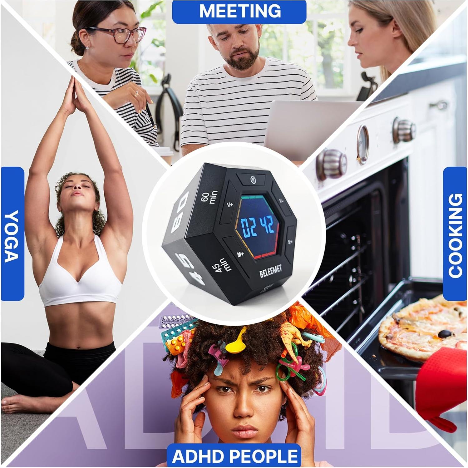 Temporizador Pomodoro Hexagonal Magnético BELEEMET Negro 60min