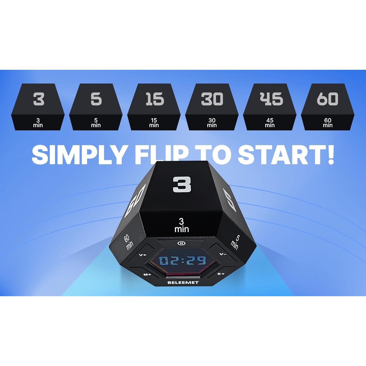 Temporizador Pomodoro Hexagonal Magnético BELEEMET Negro 60min