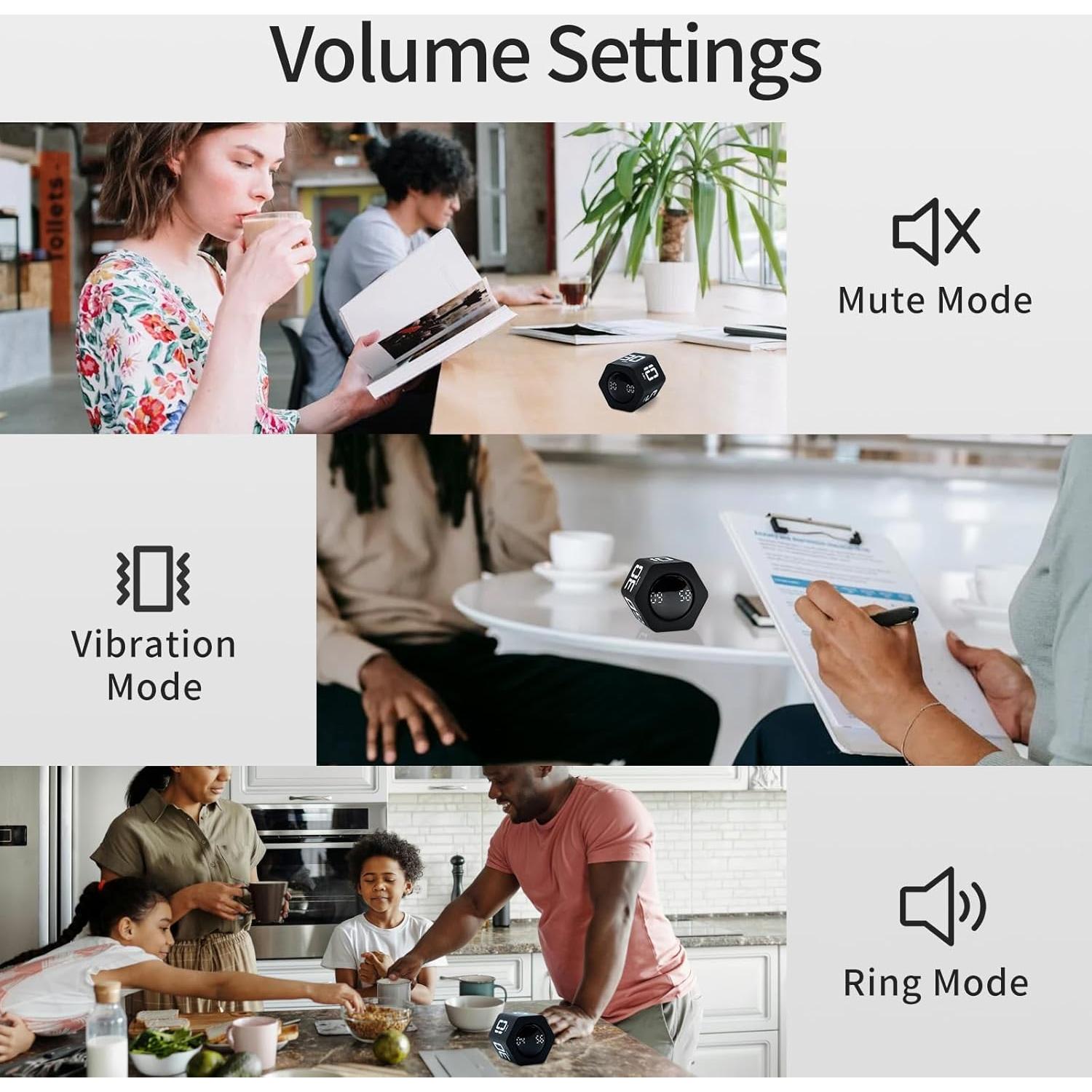 Temporizador Pomodoro LUCKYTIME Cubo Hexagonal Negro 1-60 Min