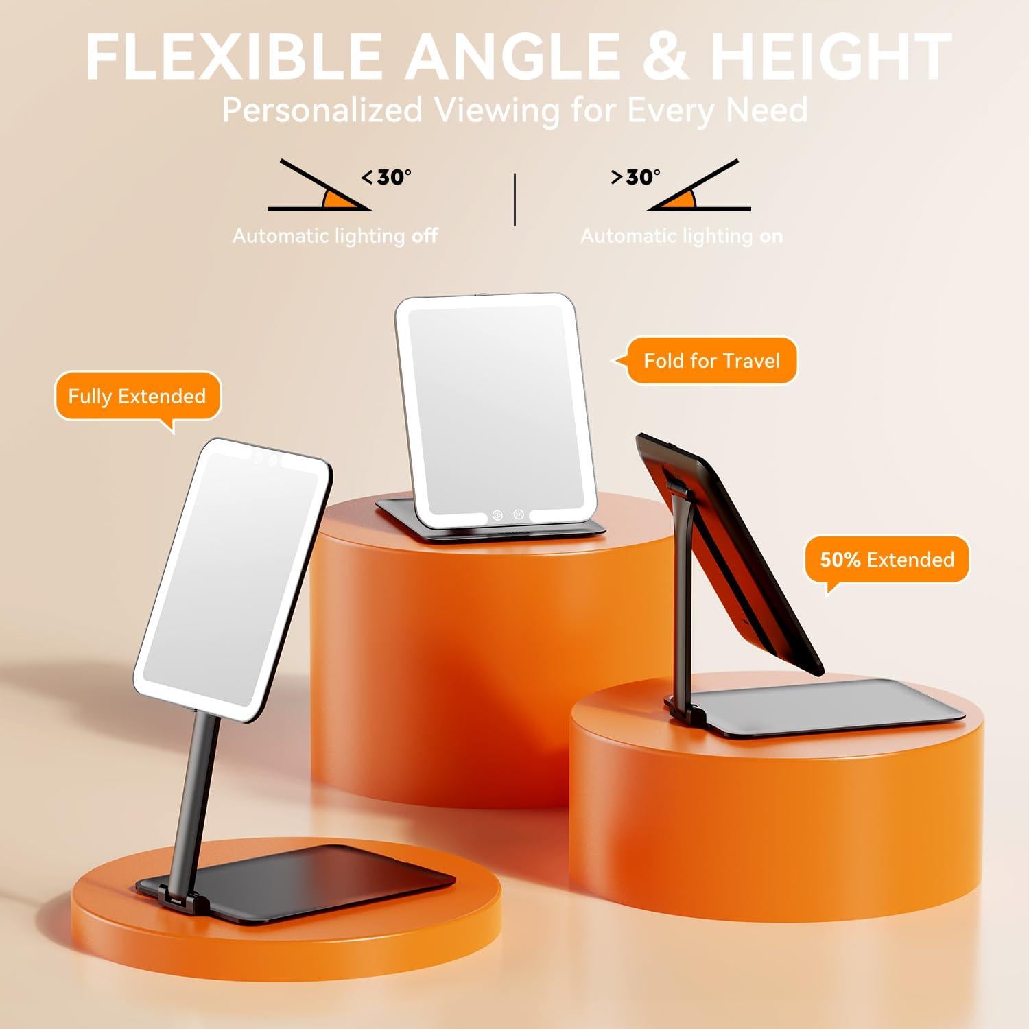 Espejo de Maquillaje Auxmir LED Plegable Recargable Negro