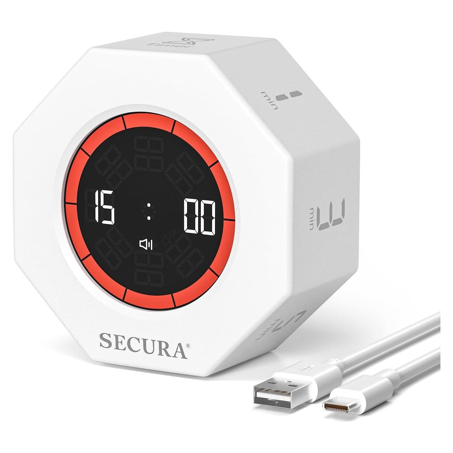 Temporizador Pomodoro Secura Blanco, 7 Preajustes, Visual