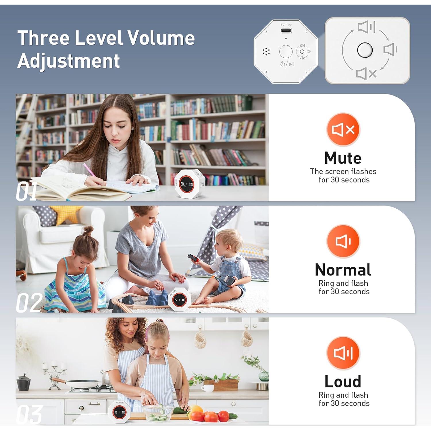 Temporizador Pomodoro Secura Blanco, 7 Preajustes, Visual