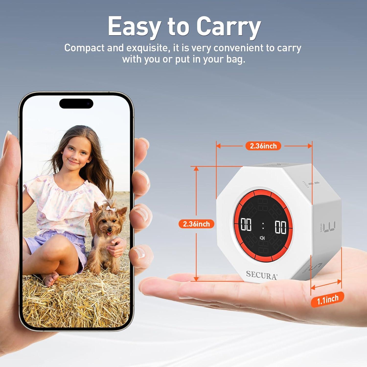 Temporizador Pomodoro Secura Blanco, 7 Preajustes, Visual