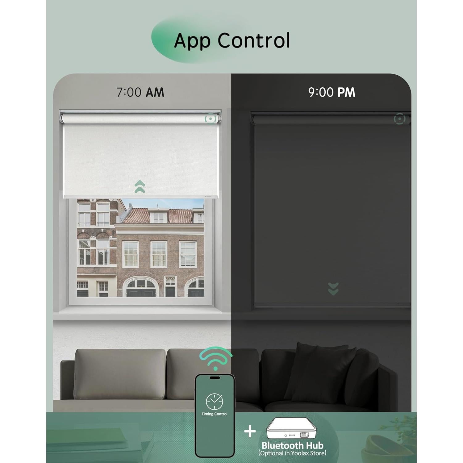 Persianas Roller Motorizadas Yoolax 86.36x182.88cm Opacas Blancas